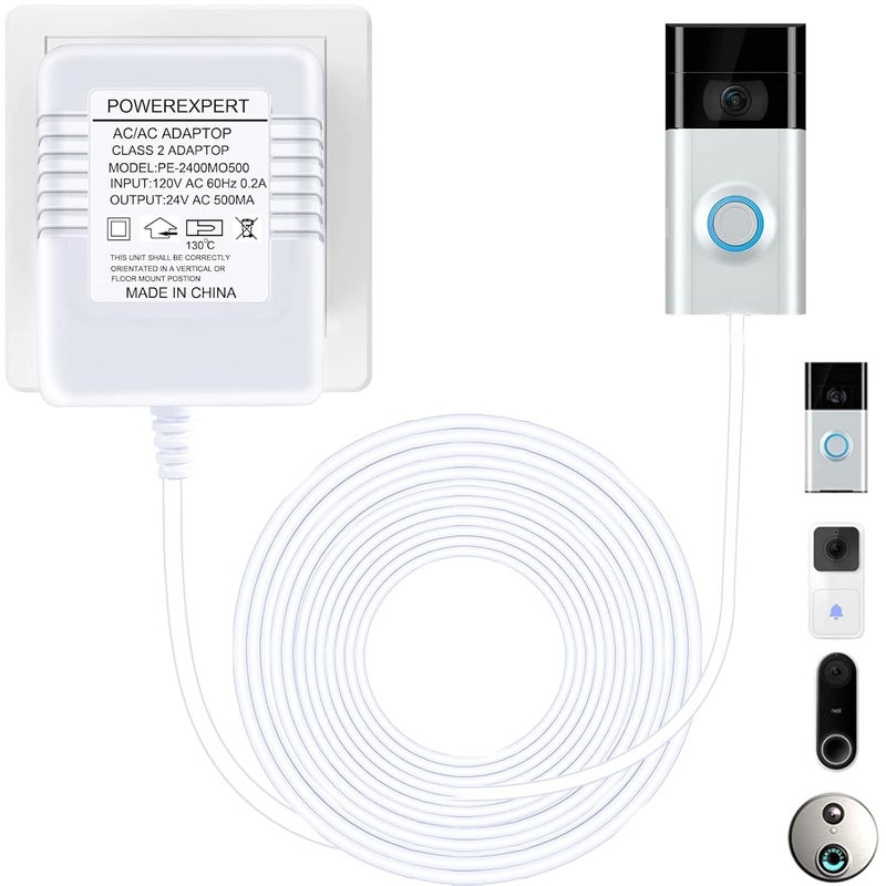 ATUOE Doorbell Transformer, AC 24 Volt Transformer for Ring C Wire Adapter Thermostat Cord Compatible with Ring Doorbell, Wyze, Nest Ecobee, Honeywell, Eufy and Nest Hello Video Doorbells, White - Image 1